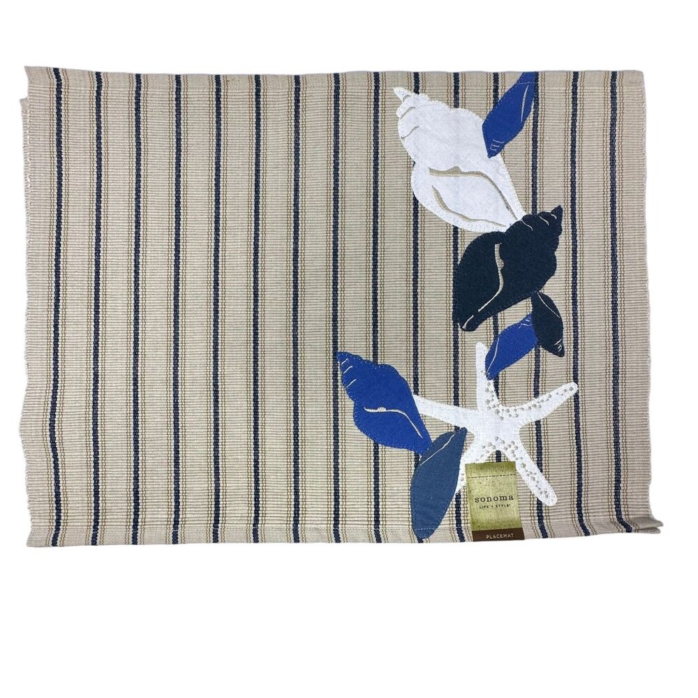 Sonoma Life Style Placemats Nautical Seashell Starfish Applique 19 x 14 Inch